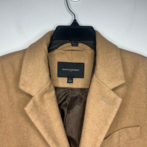Banana Republic Men's Chesterfield Coat Sz L Camel Wool Blend Topcoat 3-Button - Picture 3 of 16